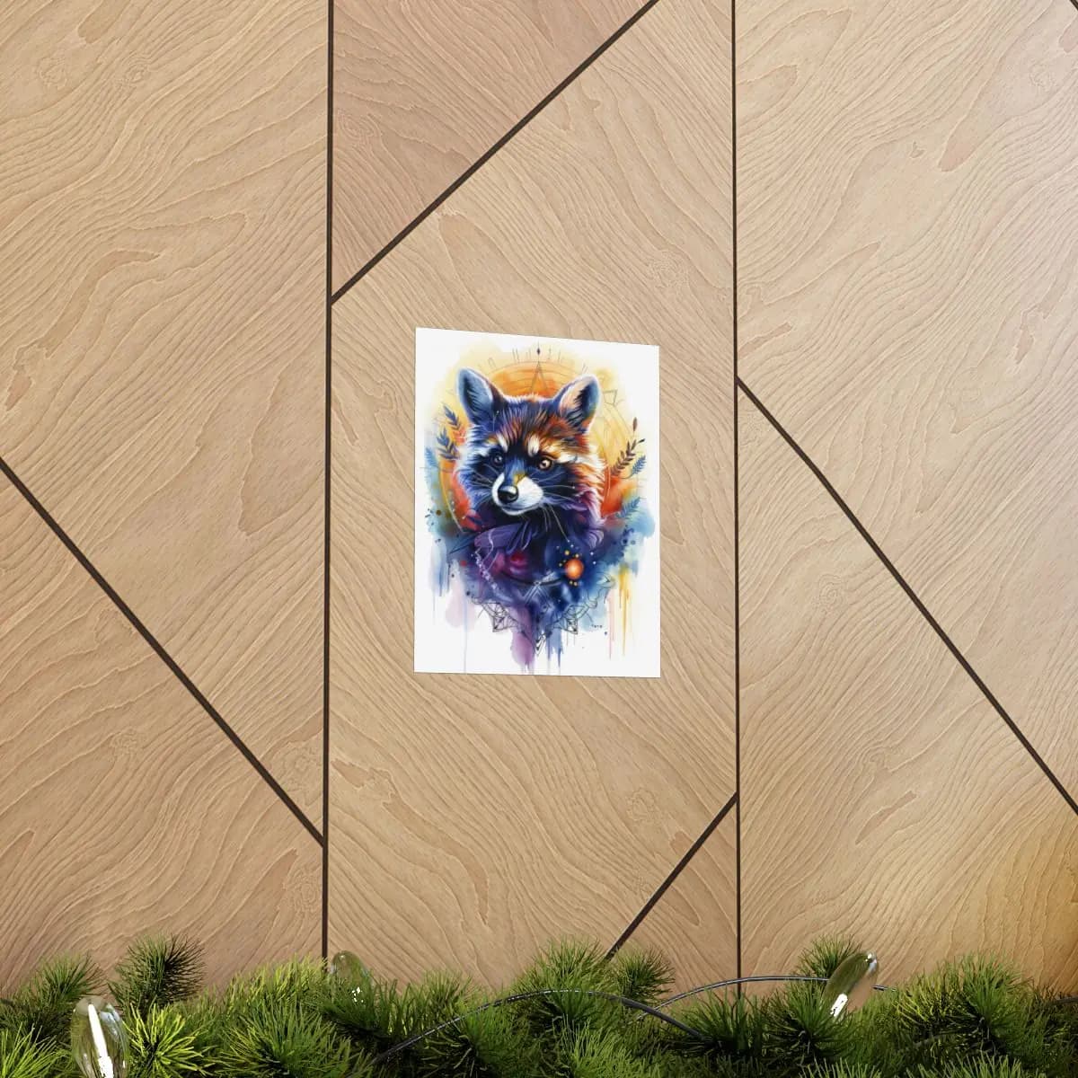 Mystic Raccoon with Feathers and Mandala - Matte Vertical Posters mockup angle 5