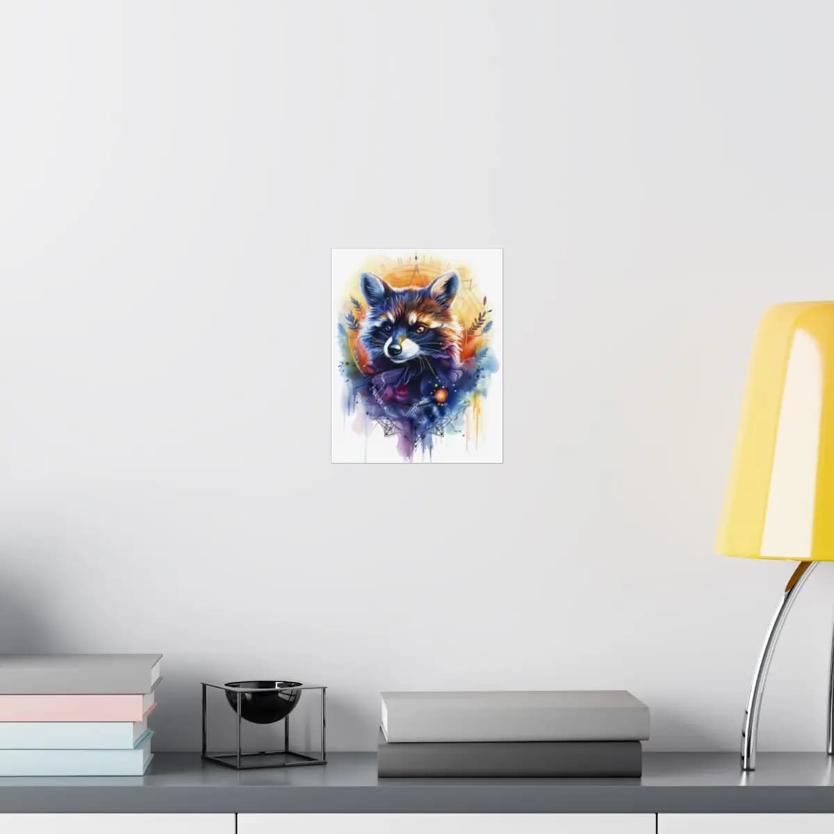 Mystic Raccoon with Feathers and Mandala - Matte Vertical Posters mockup angle 8