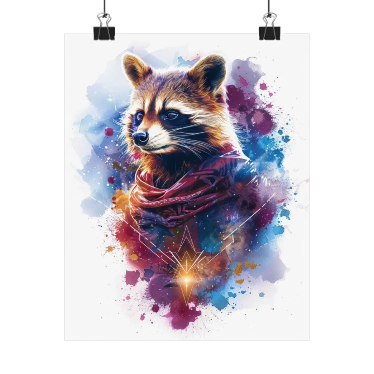 Celestial Raccoon with a Crimson Scarf - Matte Vertical Posters mockup angle 1