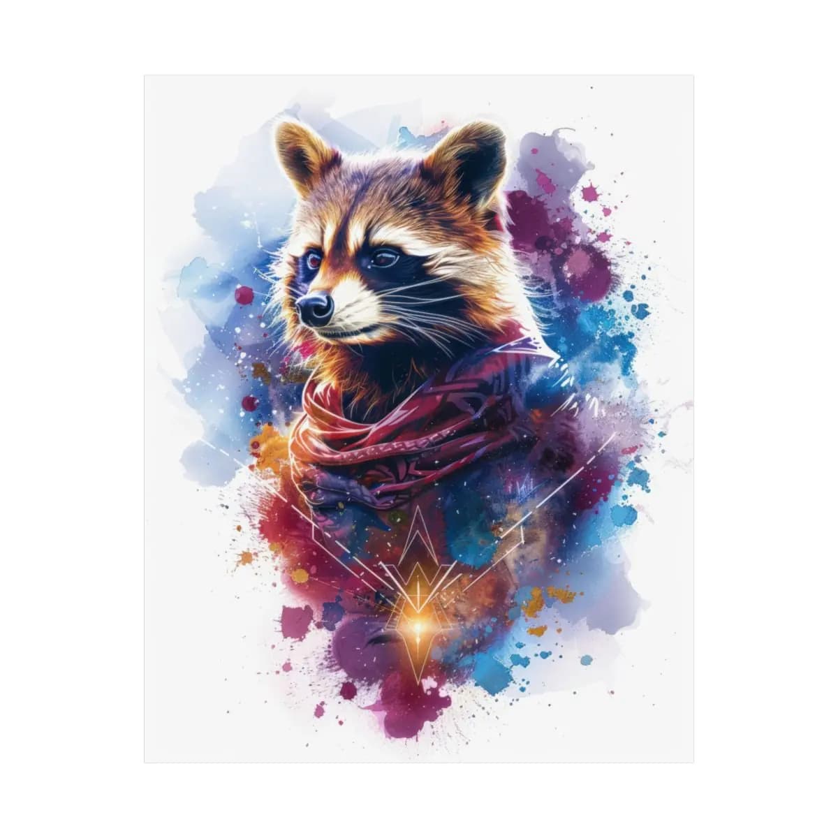 Celestial Raccoon with a Crimson Scarf - Matte Vertical Posters mockup angle 2