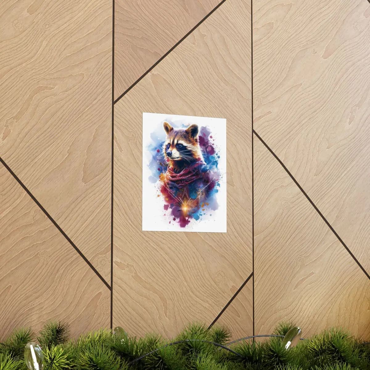 Celestial Raccoon with a Crimson Scarf - Matte Vertical Posters mockup angle 5