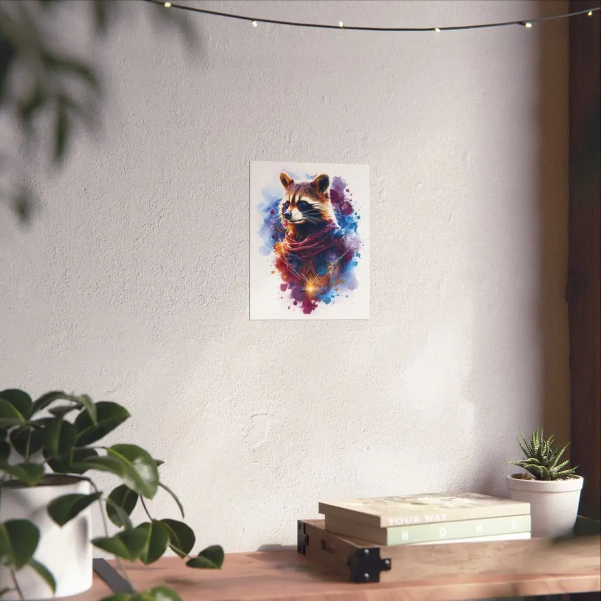 Celestial Raccoon with a Crimson Scarf - Matte Vertical Posters mockup angle 6