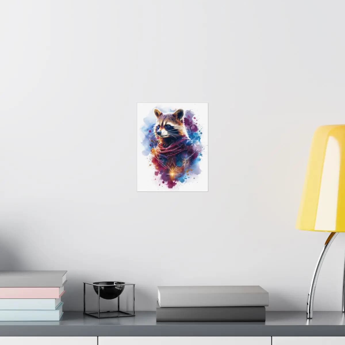 Celestial Raccoon with a Crimson Scarf - Matte Vertical Posters mockup angle 8