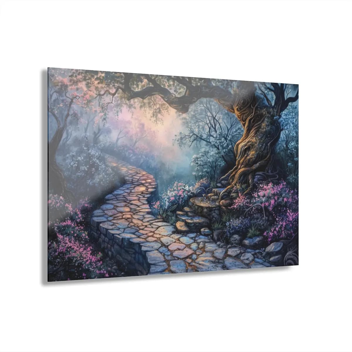 Stone Path Through an Enchanted Forest - Acrylic Prints (French Cleat Hanging) mockup angle 1