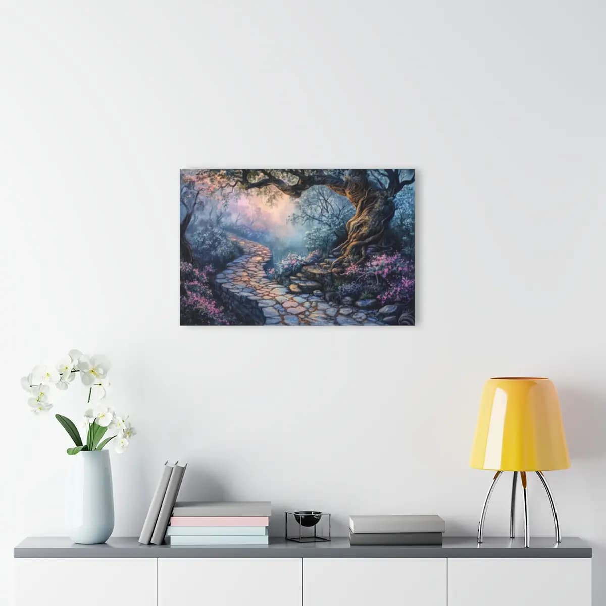 Stone Path Through an Enchanted Forest - Acrylic Prints (French Cleat Hanging) mockup angle 4