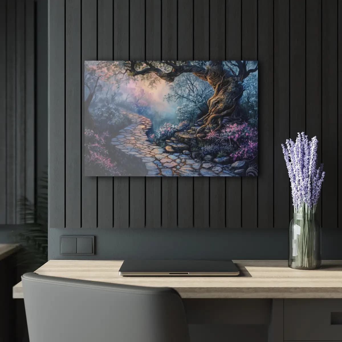 Stone Path Through an Enchanted Forest - Acrylic Prints (French Cleat Hanging) mockup angle 5