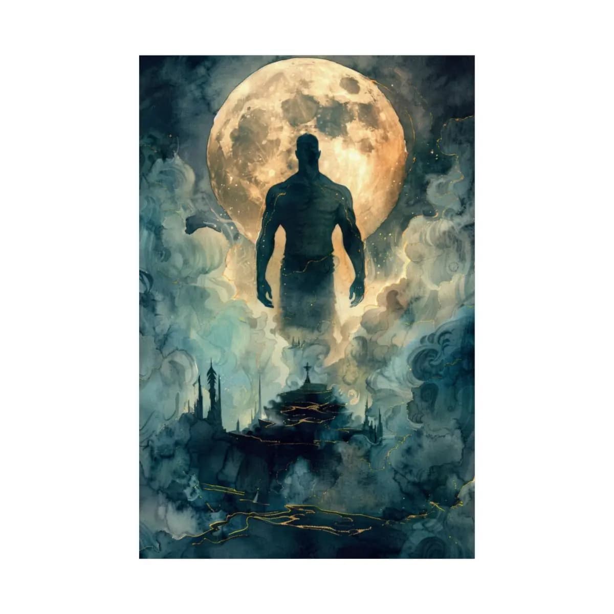 The Celestial Giant Above the Midnight Ruins - Matte Vertical Posters mockup angle 2