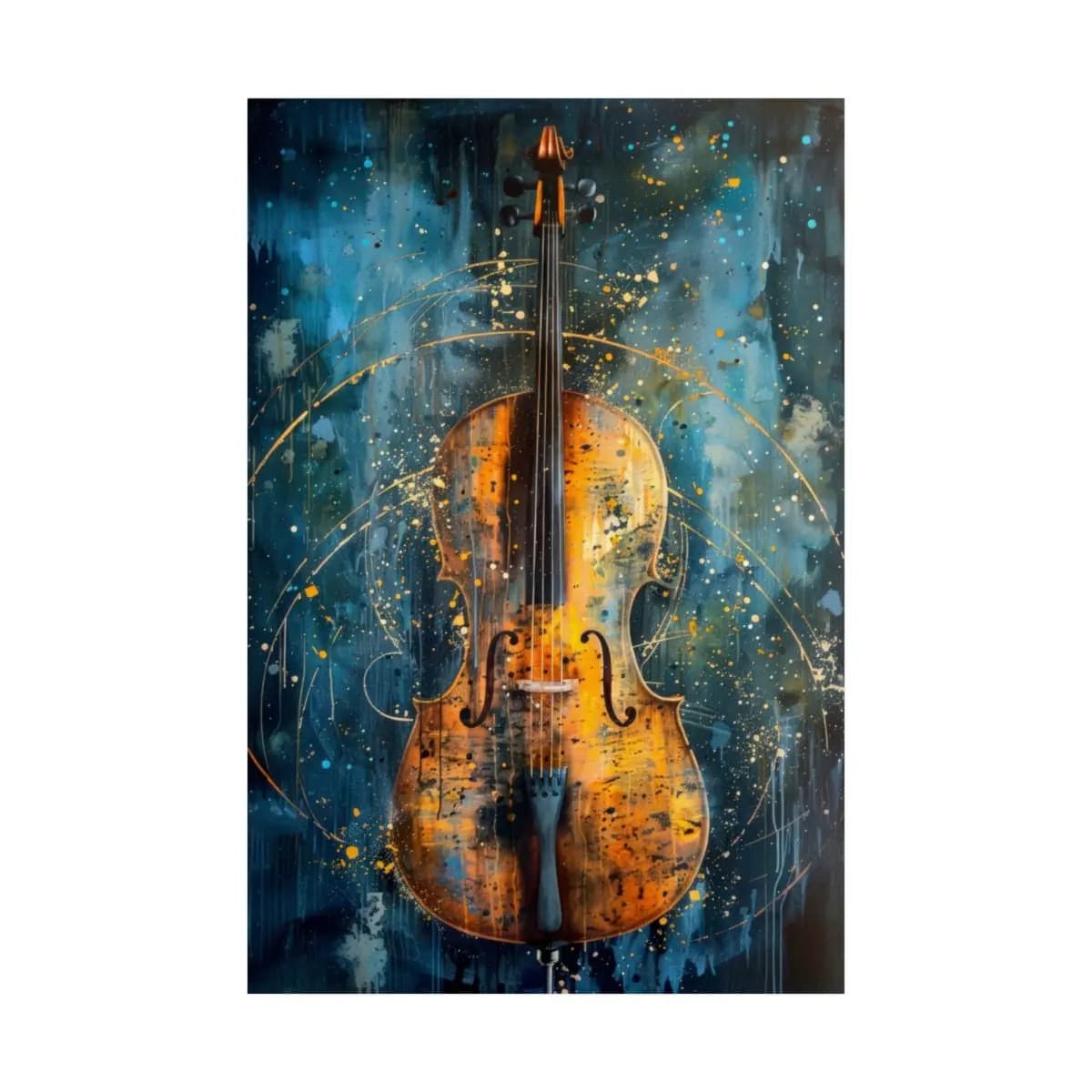 Golden Cello Ablaze Against a Tempest of Blue - Matte Vertical Posters mockup angle 2
