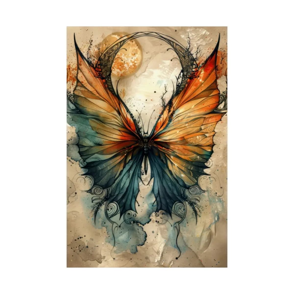 Mystic Butterfly Beneath a Golden Moon - Matte Vertical Posters mockup angle 2