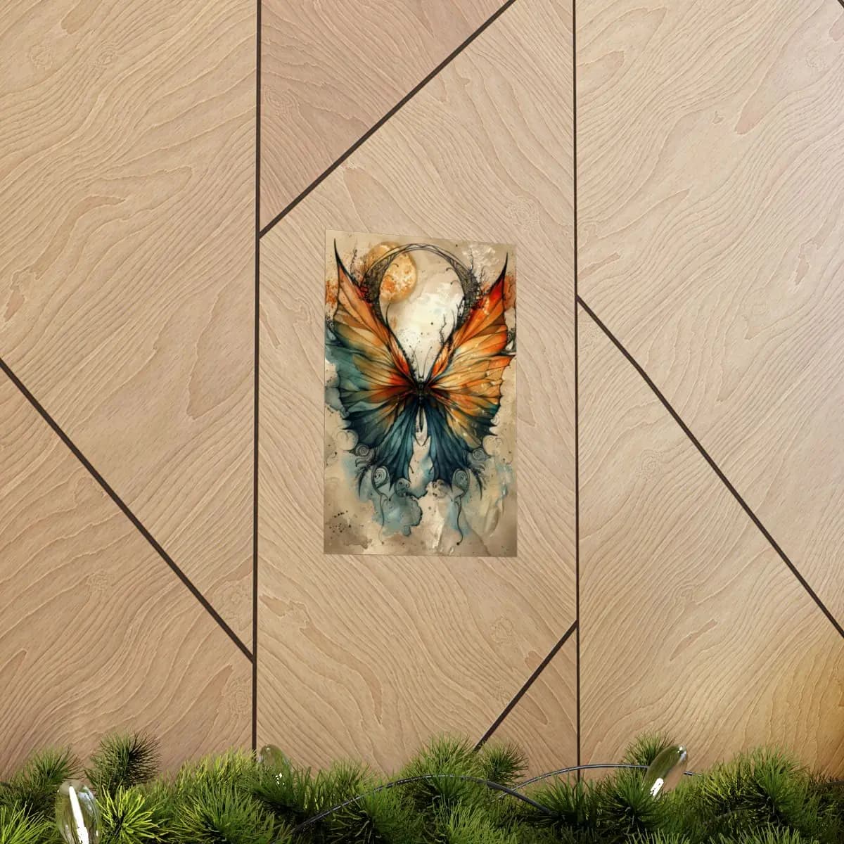 Mystic Butterfly Beneath a Golden Moon - Matte Vertical Posters mockup angle 5