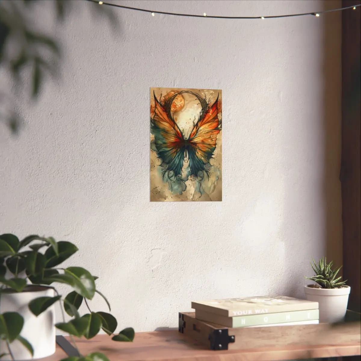 Mystic Butterfly Beneath a Golden Moon - Matte Vertical Posters mockup angle 6