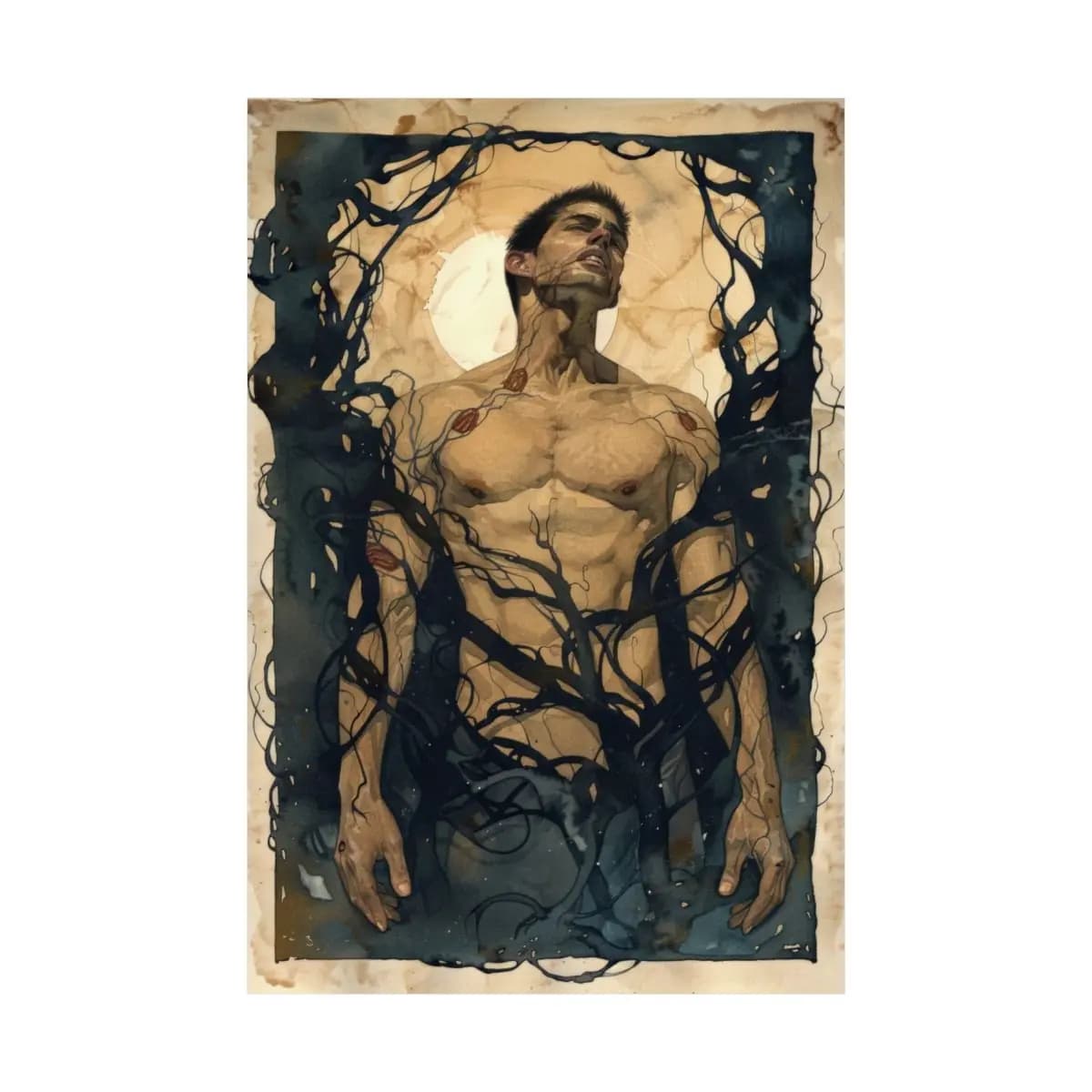 Man Entwined by the Vines of Darkness - Matte Vertical Posters mockup angle 2