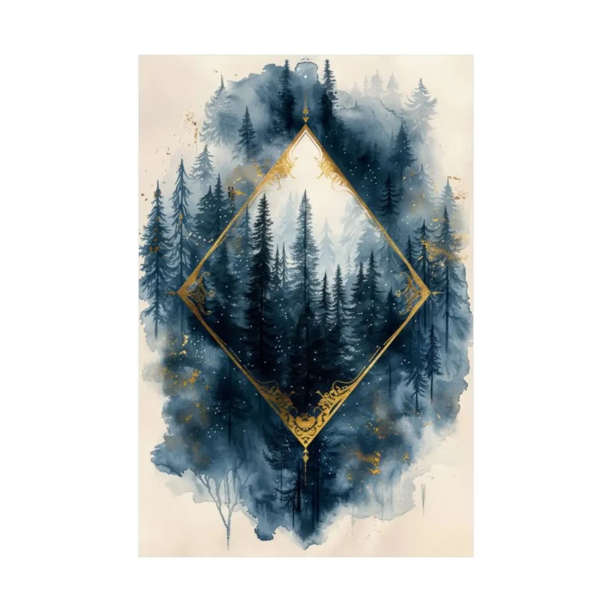 Conifer Forest Framed Within a Golden Diamond - Matte Vertical Posters mockup angle 2