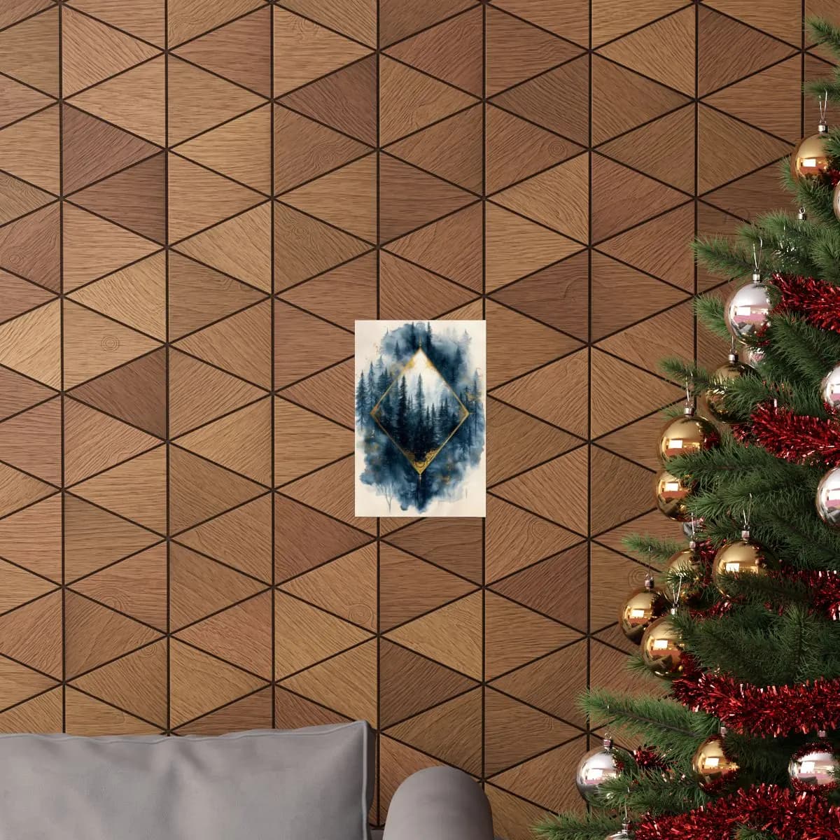 Conifer Forest Framed Within a Golden Diamond - Matte Vertical Posters mockup angle 4