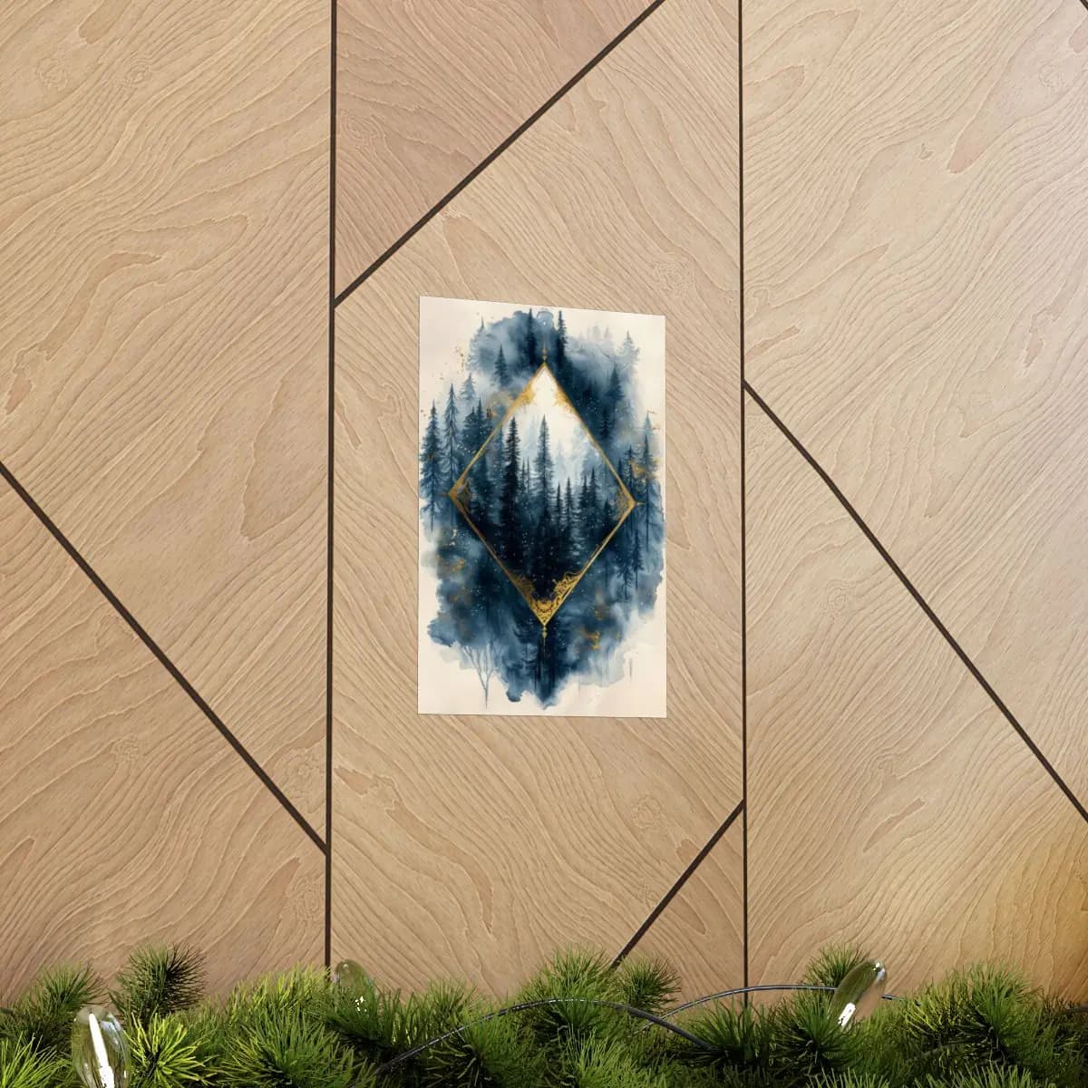 Conifer Forest Framed Within a Golden Diamond - Matte Vertical Posters mockup angle 5