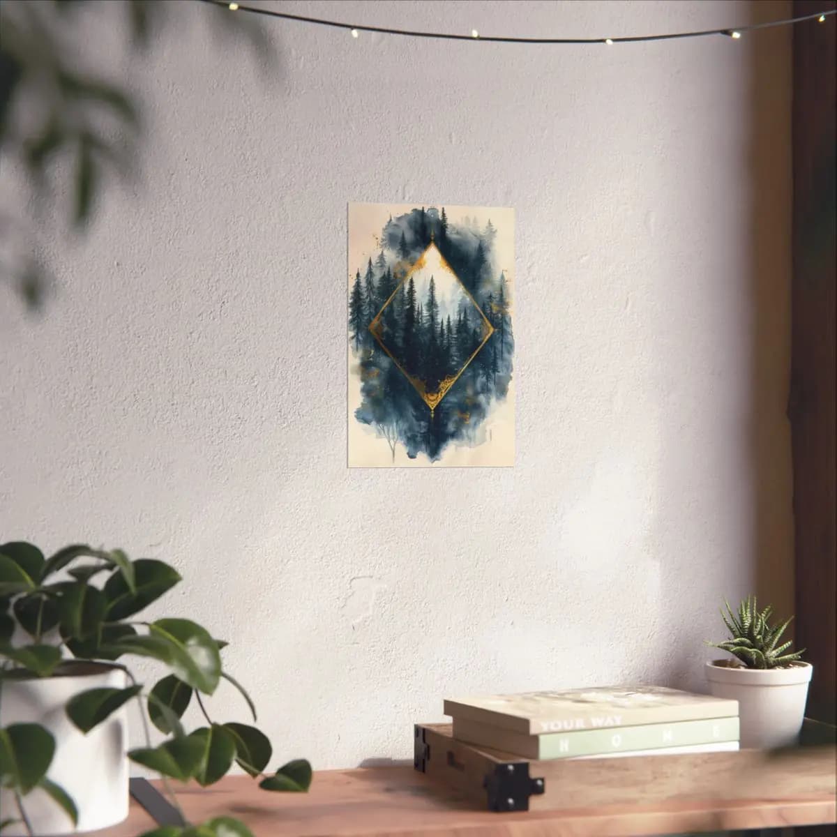 Conifer Forest Framed Within a Golden Diamond - Matte Vertical Posters mockup angle 6