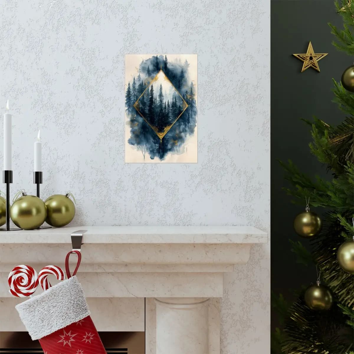 Conifer Forest Framed Within a Golden Diamond - Matte Vertical Posters mockup angle 7