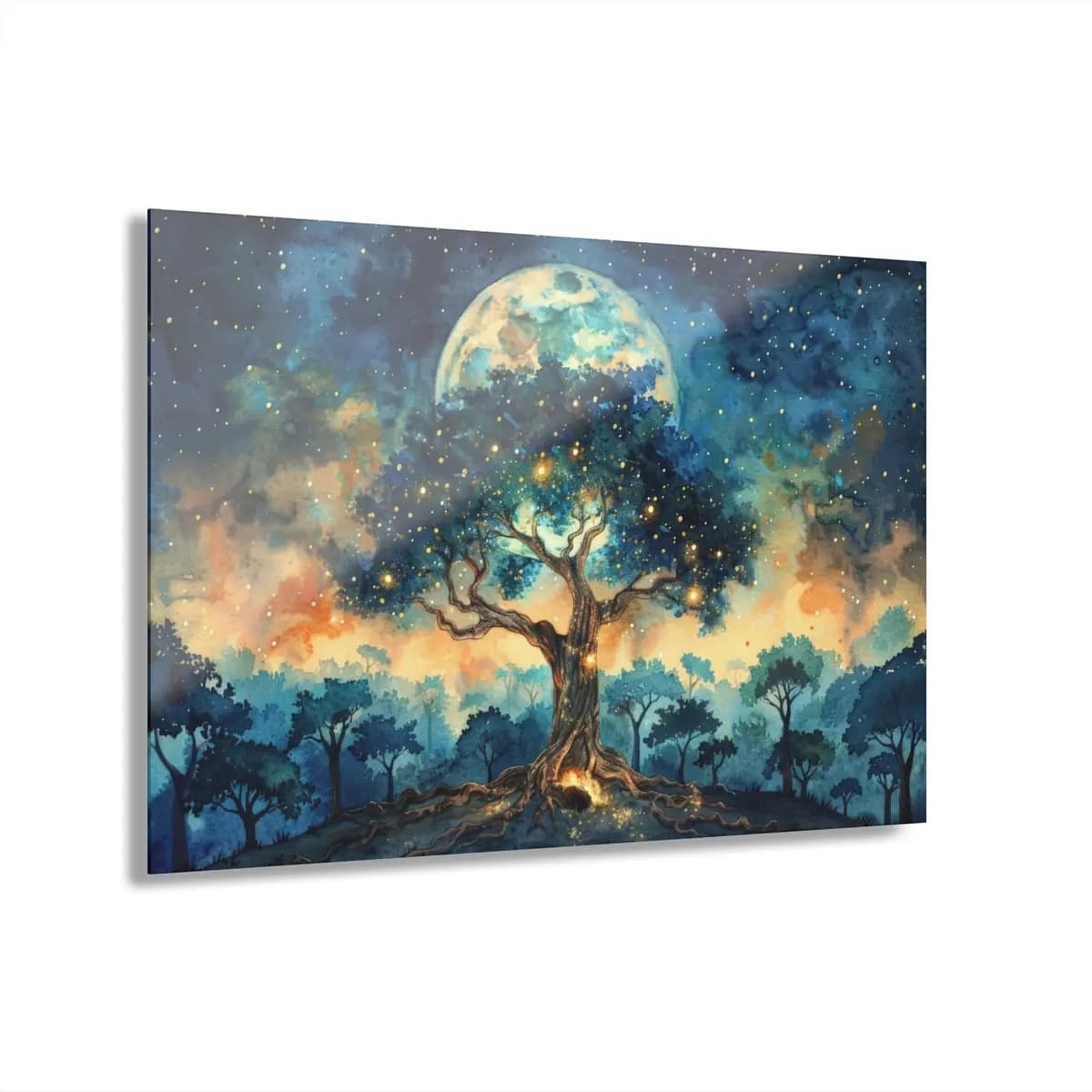 Ancient Tree Rising Beneath the Full Moon - Acrylic Prints (French Cleat Hanging) mockup angle 1