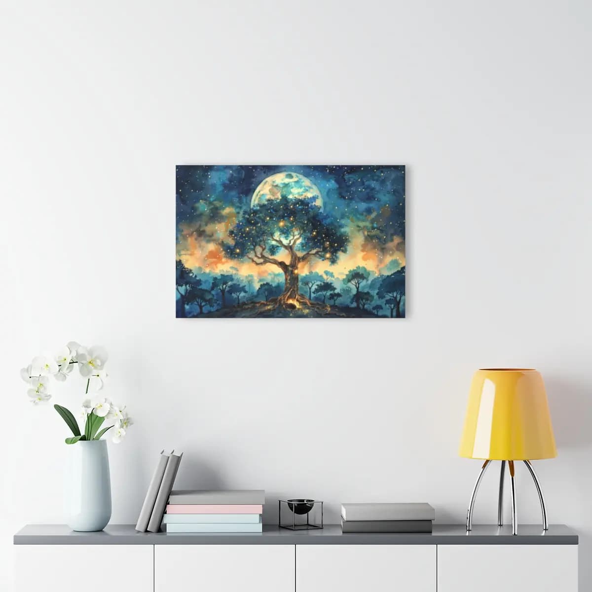 Ancient Tree Rising Beneath the Full Moon - Acrylic Prints (French Cleat Hanging) mockup angle 4