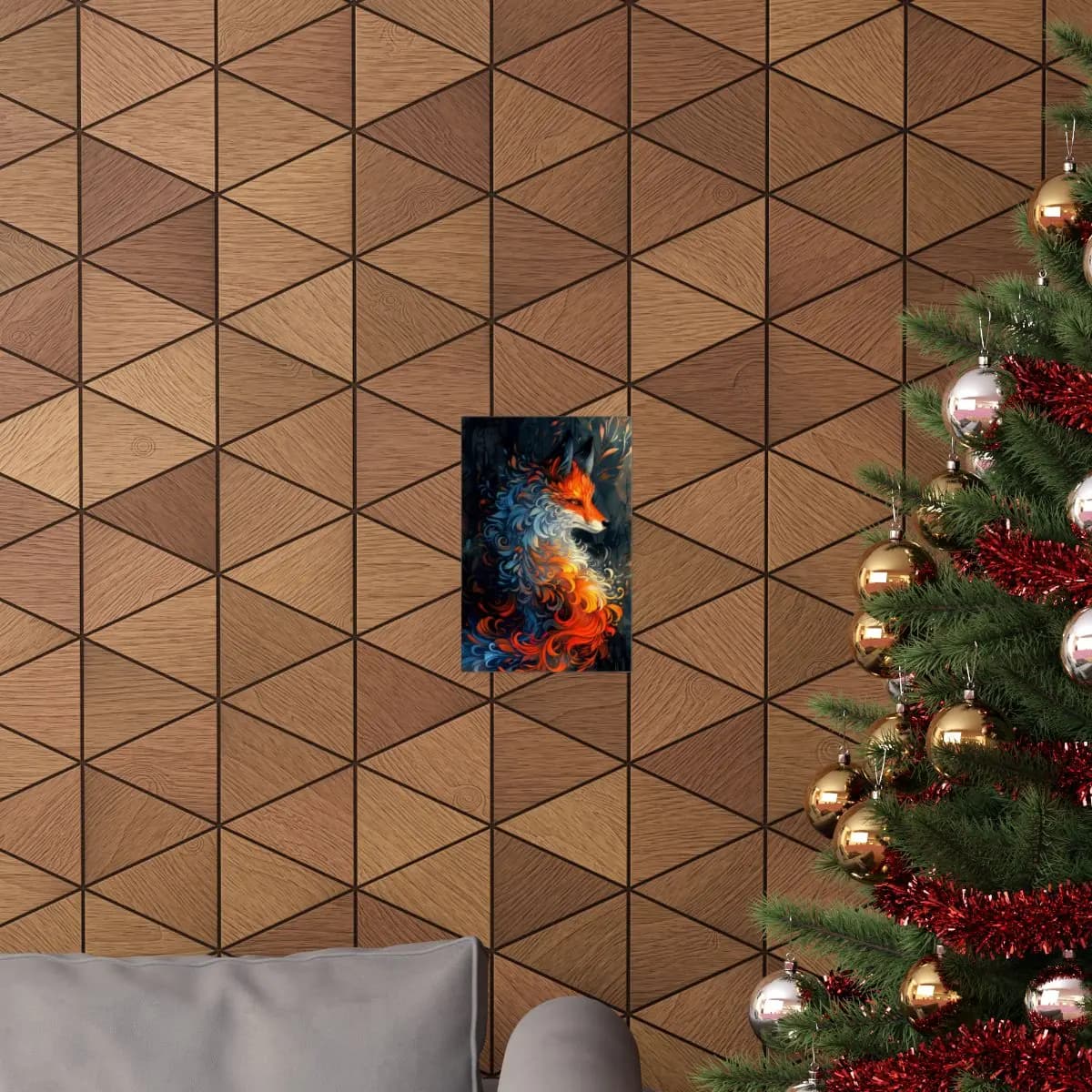 Ornamental Fire Fox of the Dark Forest - Matte Vertical Posters mockup angle 4