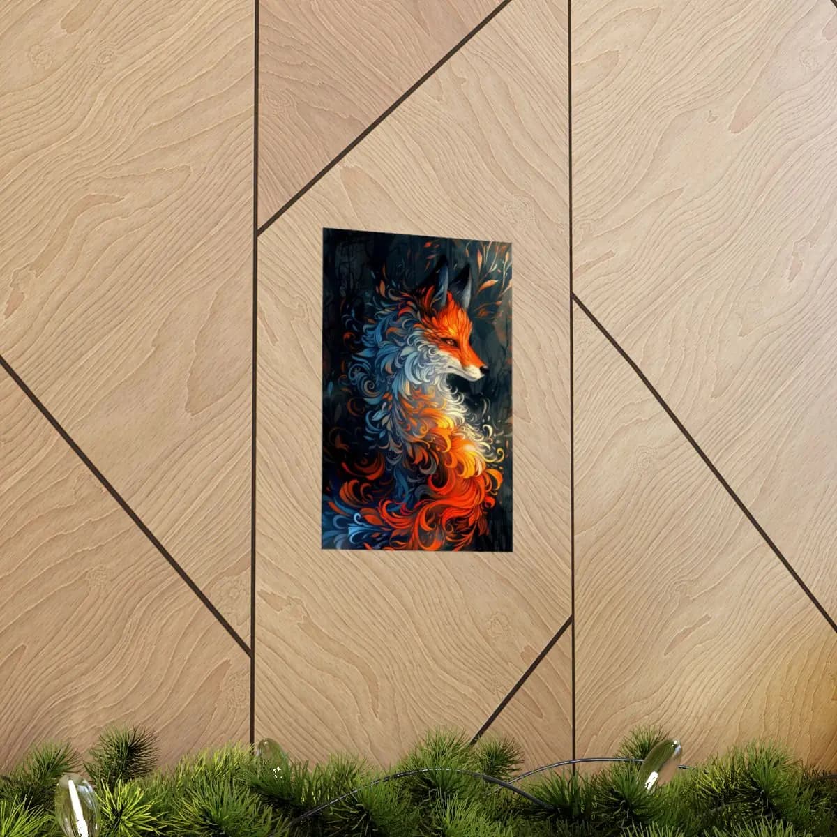 Ornamental Fire Fox of the Dark Forest - Matte Vertical Posters mockup angle 5