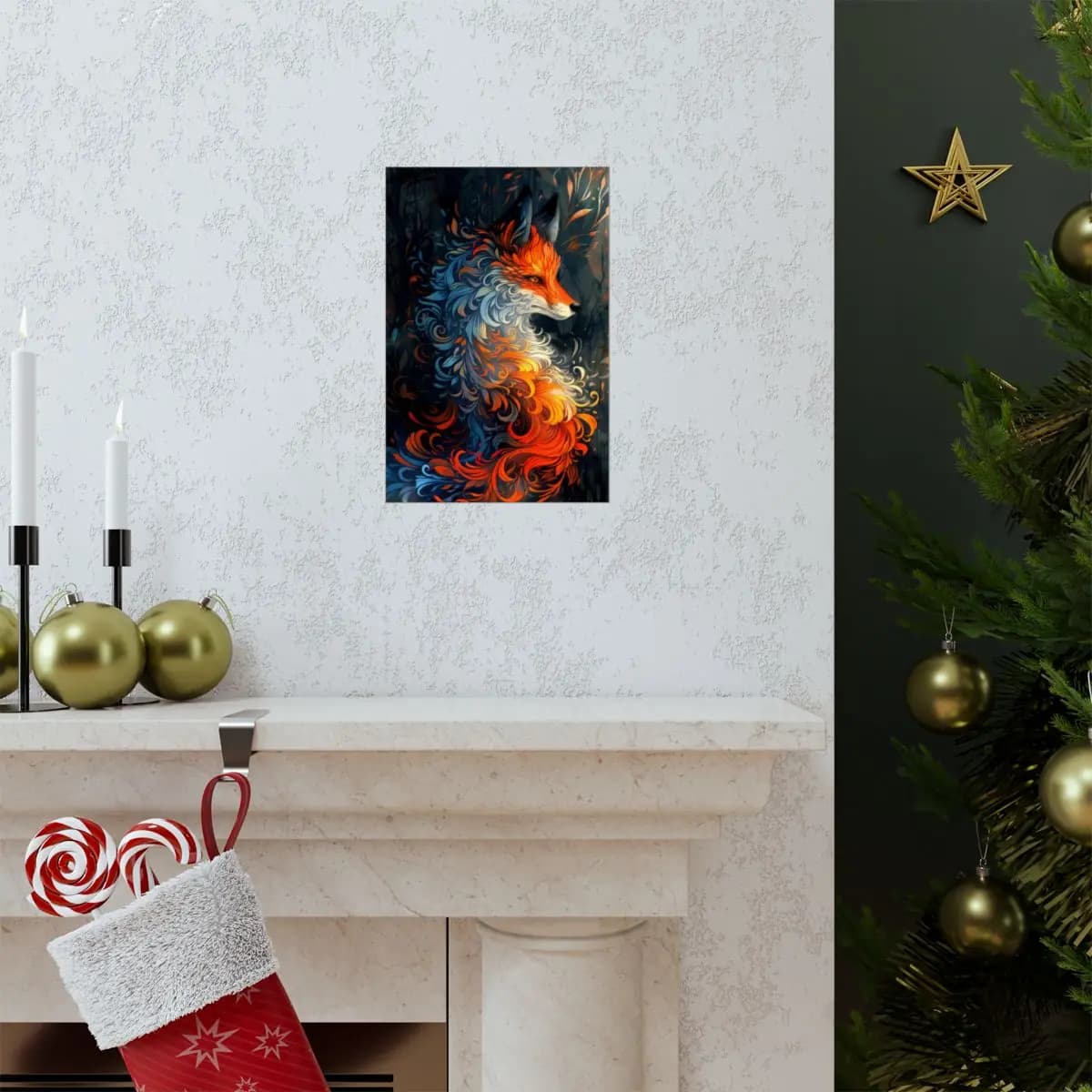 Ornamental Fire Fox of the Dark Forest - Matte Vertical Posters mockup angle 7