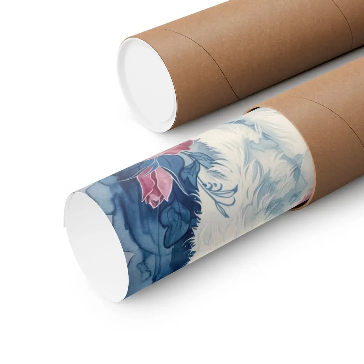 White Cat and Roses Beneath the Crescent Moon - Matte Vertical Posters mockup angle 3