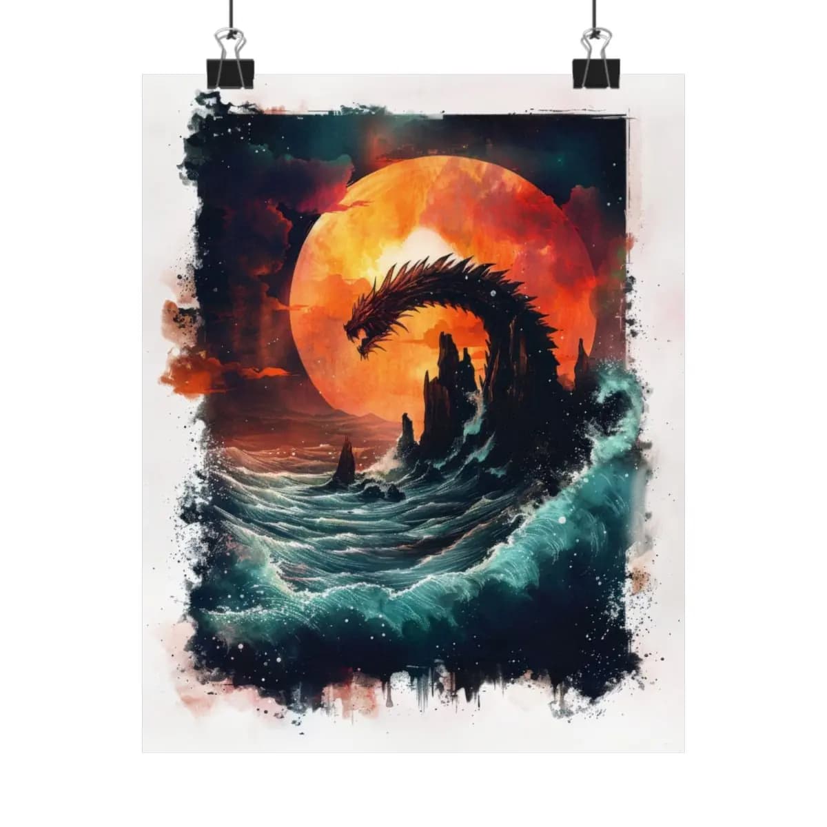 Sea Dragon Rising Before the Blood Moon - Matte Vertical Posters mockup angle 1
