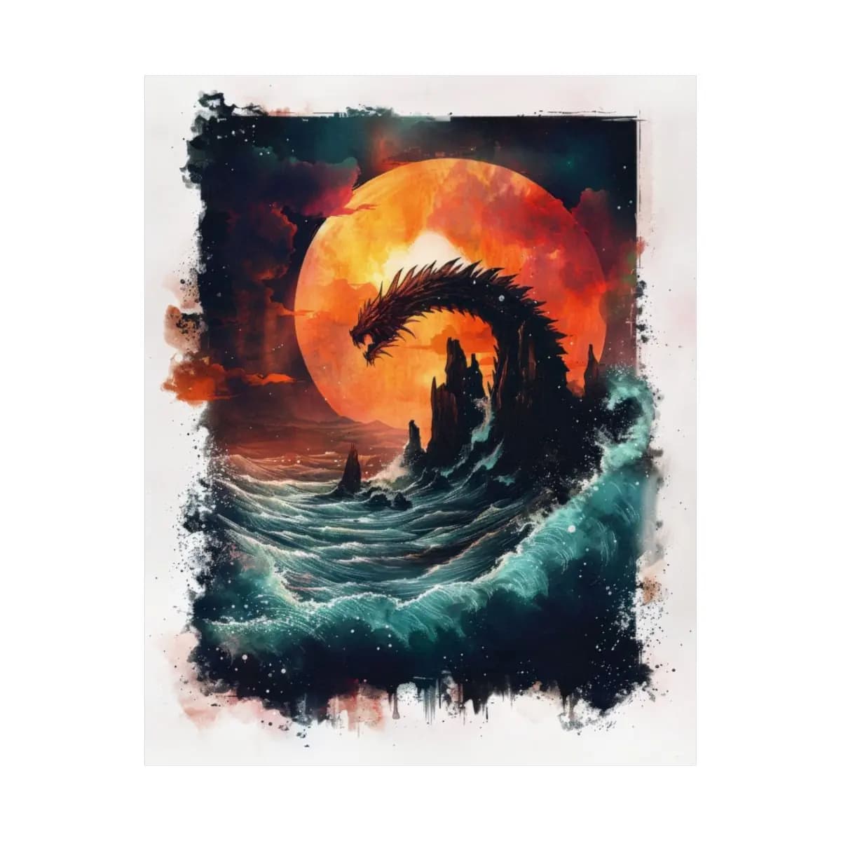 Sea Dragon Rising Before the Blood Moon - Matte Vertical Posters mockup angle 2