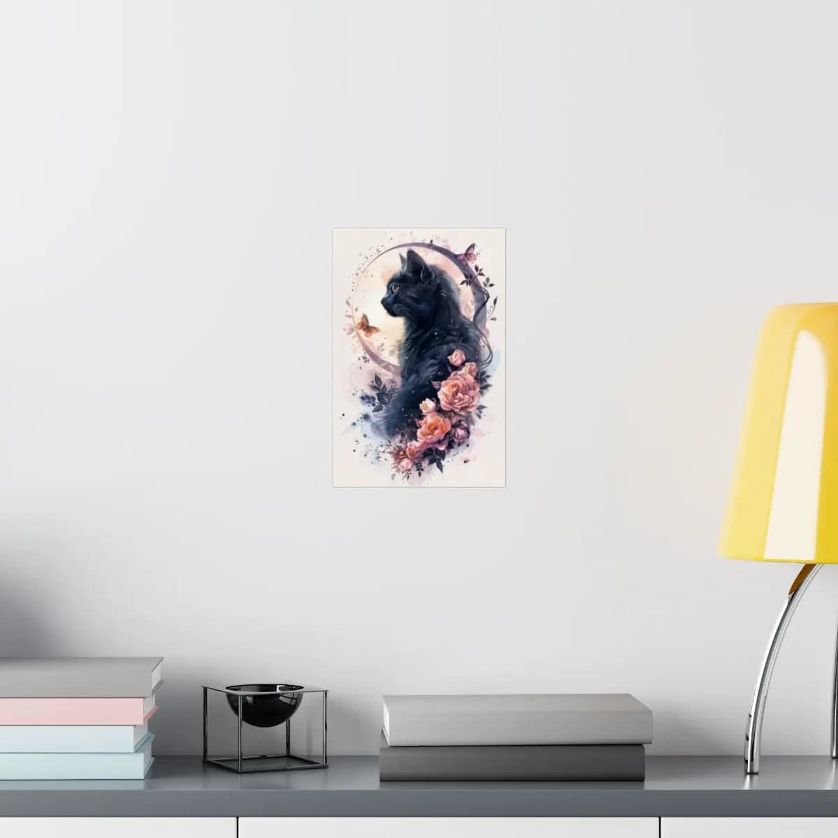 Black Cat and Roses in a Lunar Halo - Matte Vertical Posters mockup angle 8