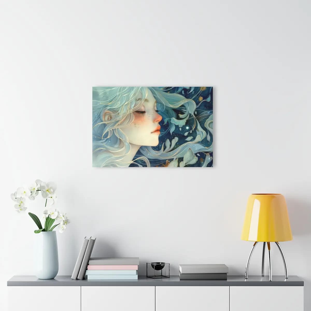 Celestial Reverie with Moonlit Hair - Acrylic Prints (French Cleat Hanging) mockup angle 4