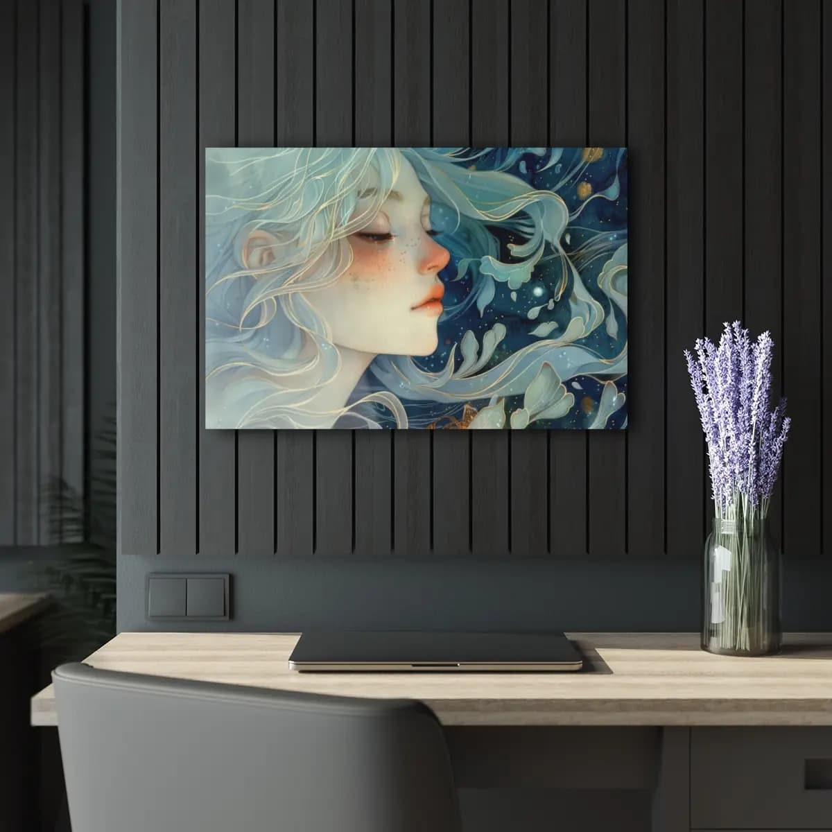 Celestial Reverie with Moonlit Hair - Acrylic Prints (French Cleat Hanging) mockup angle 5