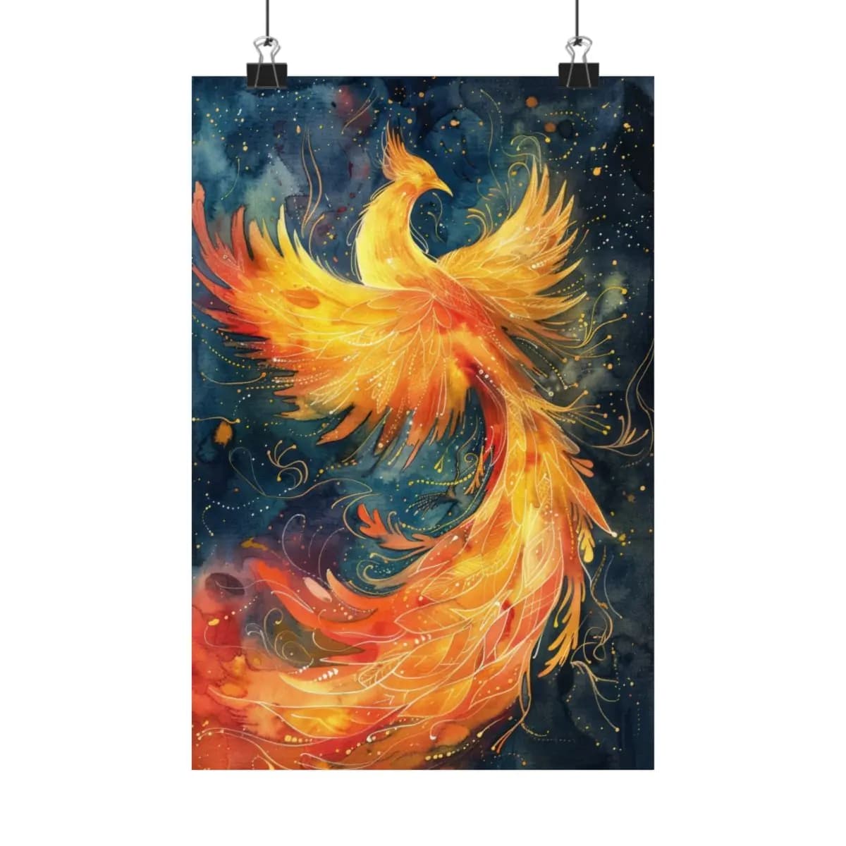 Blazing Phoenix Rising Through the Starlit Night - Matte Vertical Posters mockup angle 1