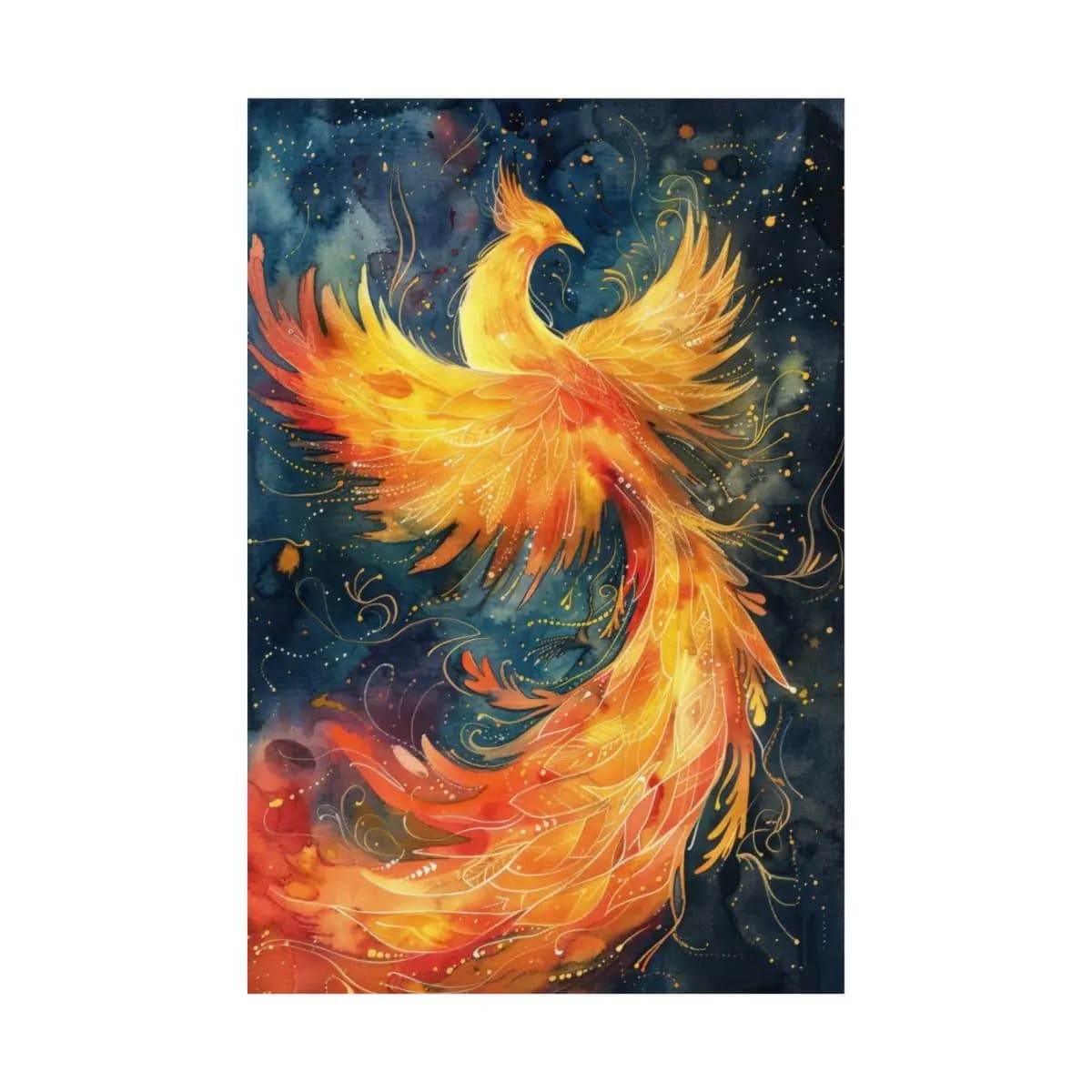 Blazing Phoenix Rising Through the Starlit Night - Matte Vertical Posters mockup angle 2