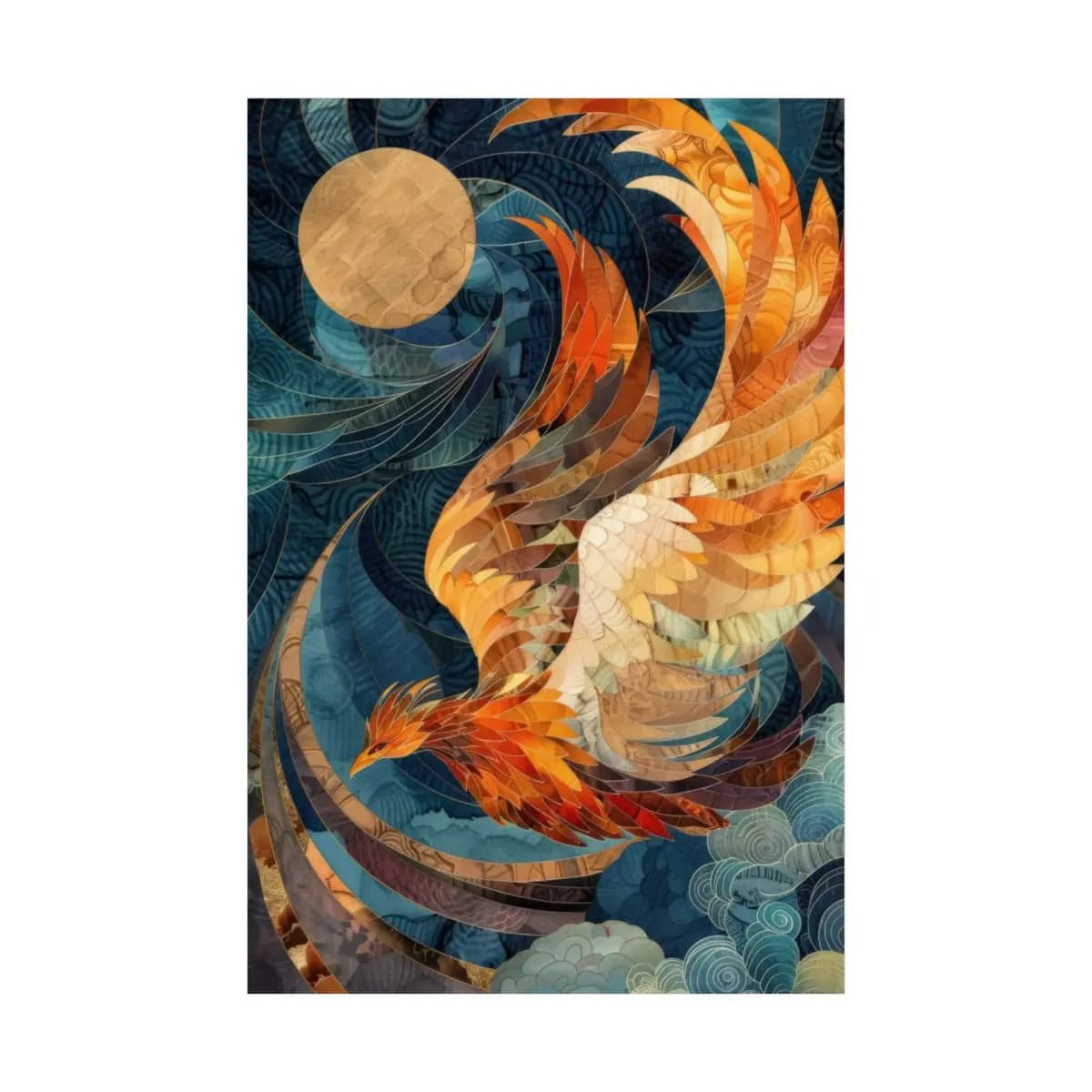 Phoenix in Flight Beneath the Golden Moon - Matte Vertical Posters mockup angle 2