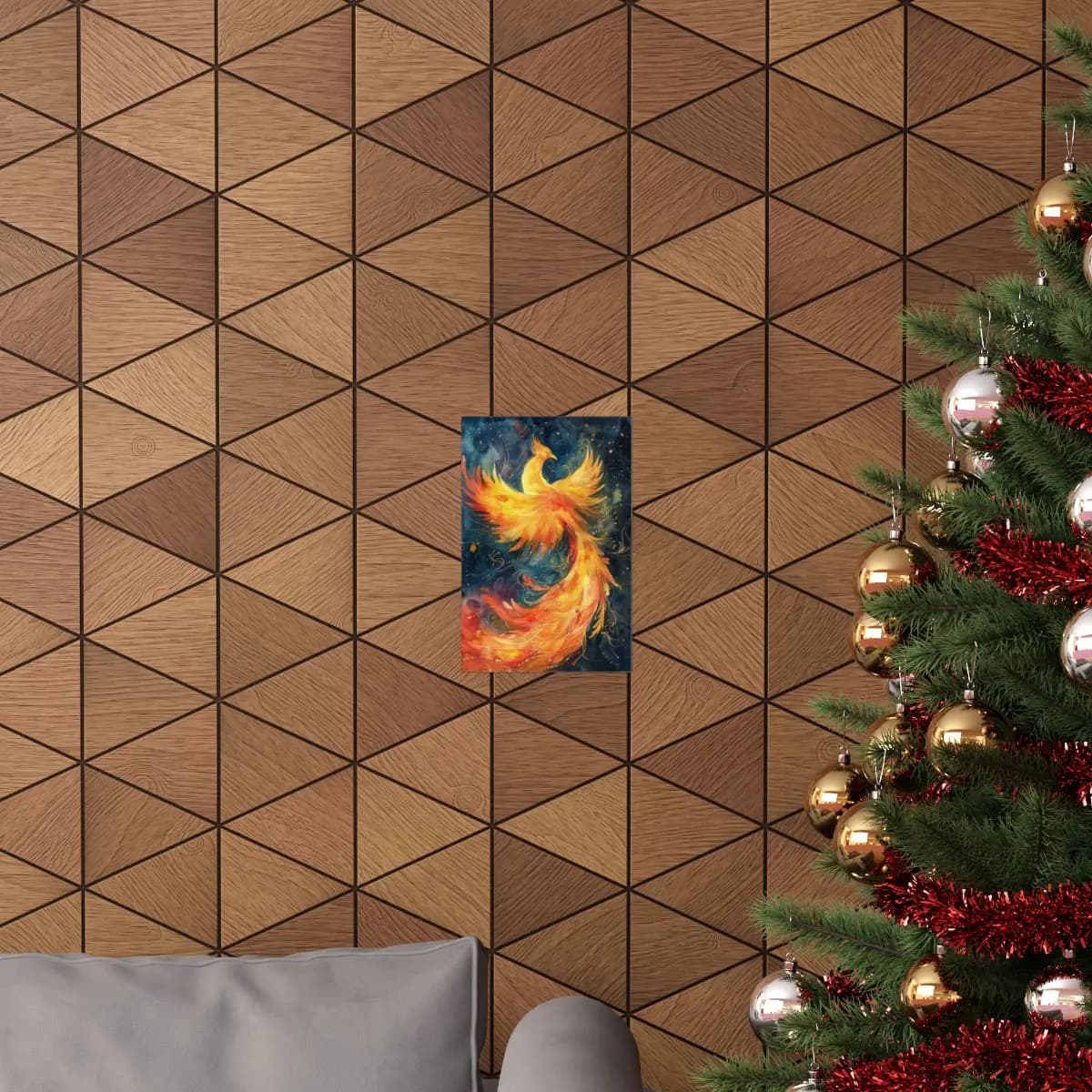 Blazing Phoenix Rising Through the Starlit Night - Matte Vertical Posters mockup angle 4