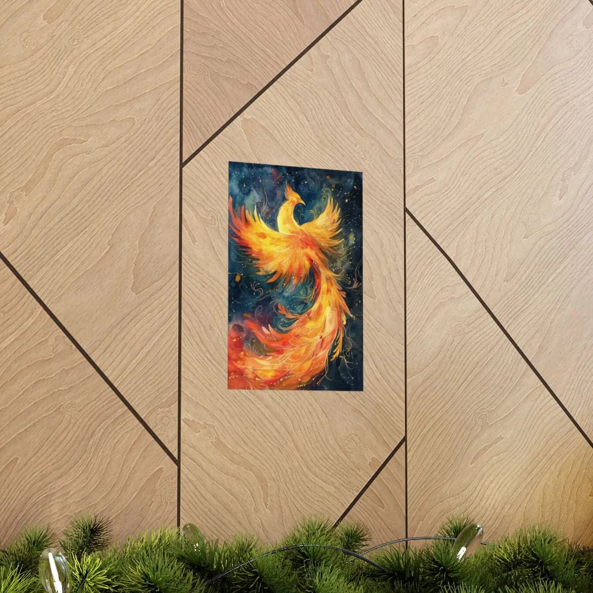 Blazing Phoenix Rising Through the Starlit Night - Matte Vertical Posters mockup angle 5