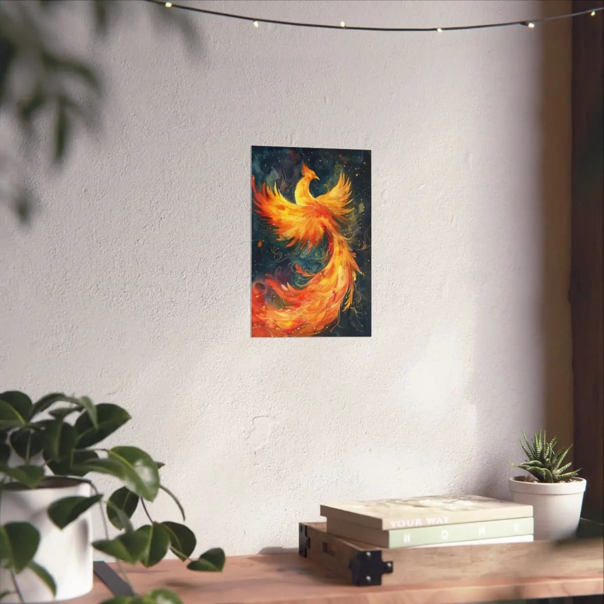 Blazing Phoenix Rising Through the Starlit Night - Matte Vertical Posters mockup angle 6