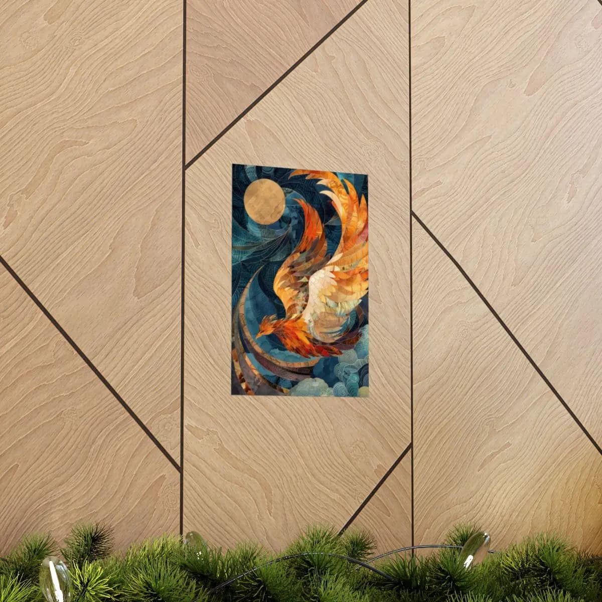 Phoenix in Flight Beneath the Golden Moon - Matte Vertical Posters mockup angle 5