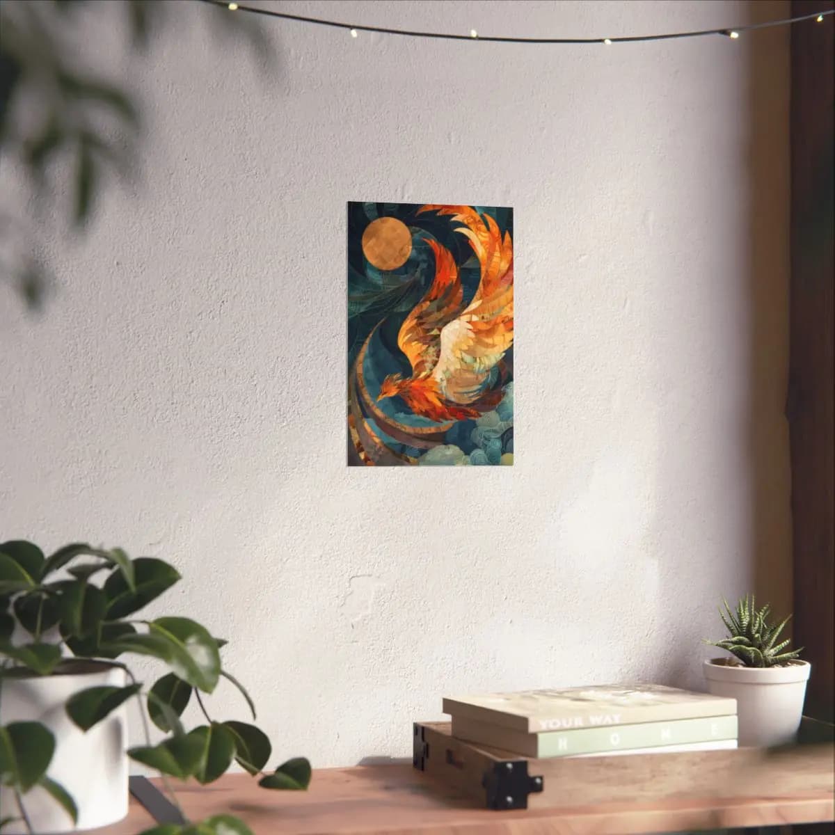 Phoenix in Flight Beneath the Golden Moon - Matte Vertical Posters mockup angle 6
