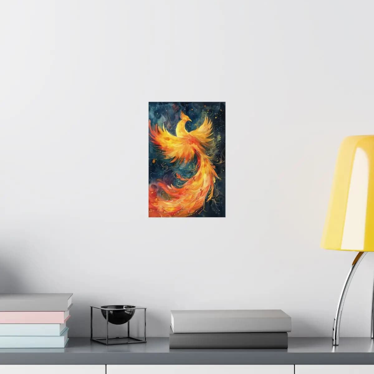Blazing Phoenix Rising Through the Starlit Night - Matte Vertical Posters mockup angle 8