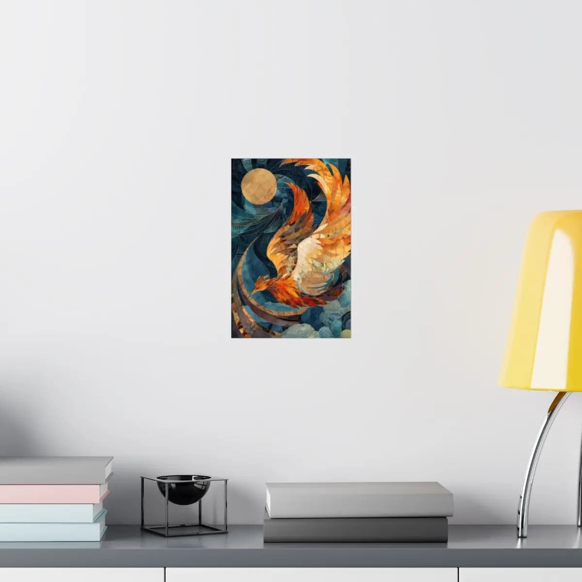 Phoenix in Flight Beneath the Golden Moon - Matte Vertical Posters mockup angle 8