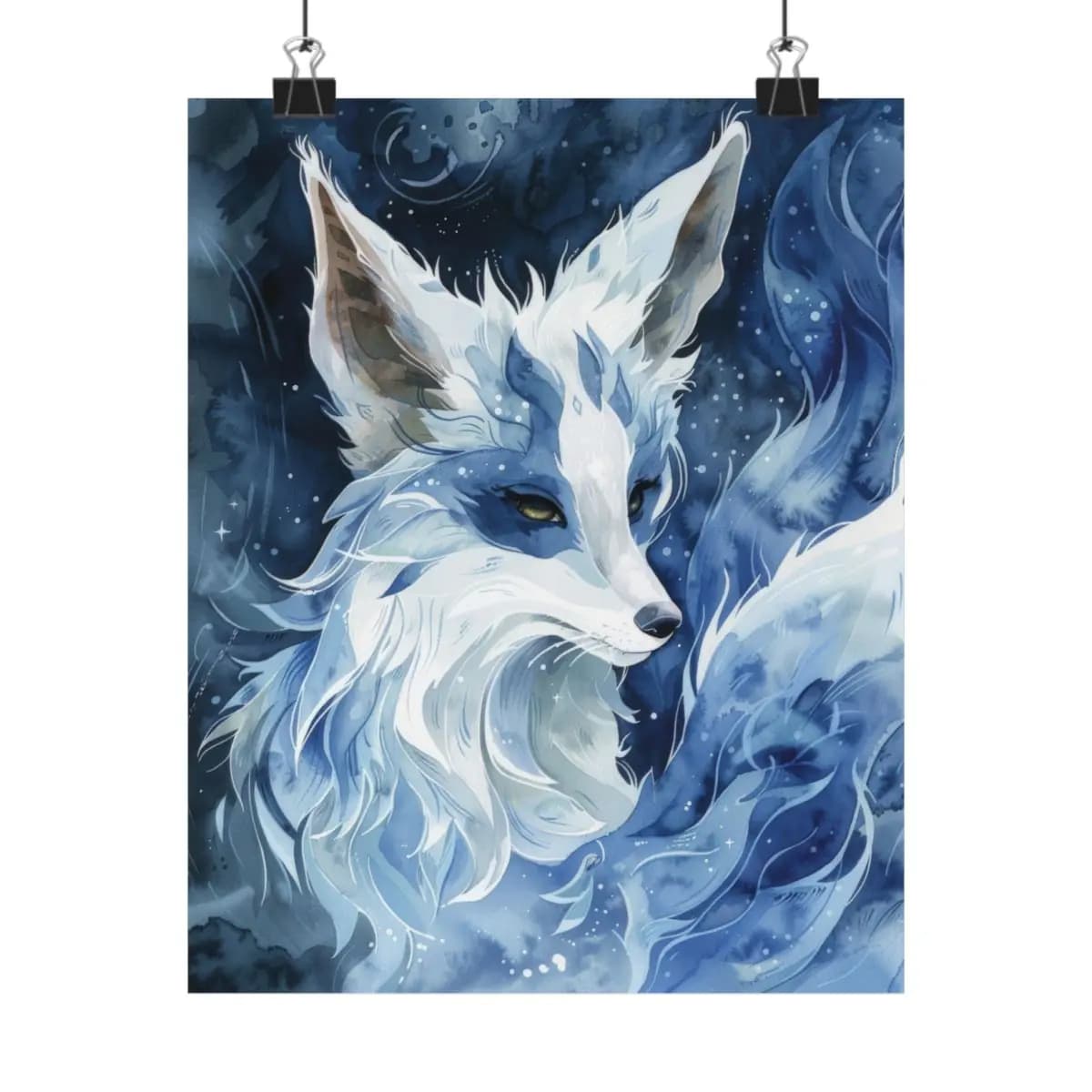 Celestial White Fox of Frost and Stars - Matte Vertical Posters mockup angle 1