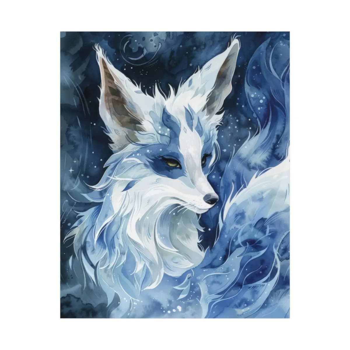 Celestial White Fox of Frost and Stars - Matte Vertical Posters mockup angle 2