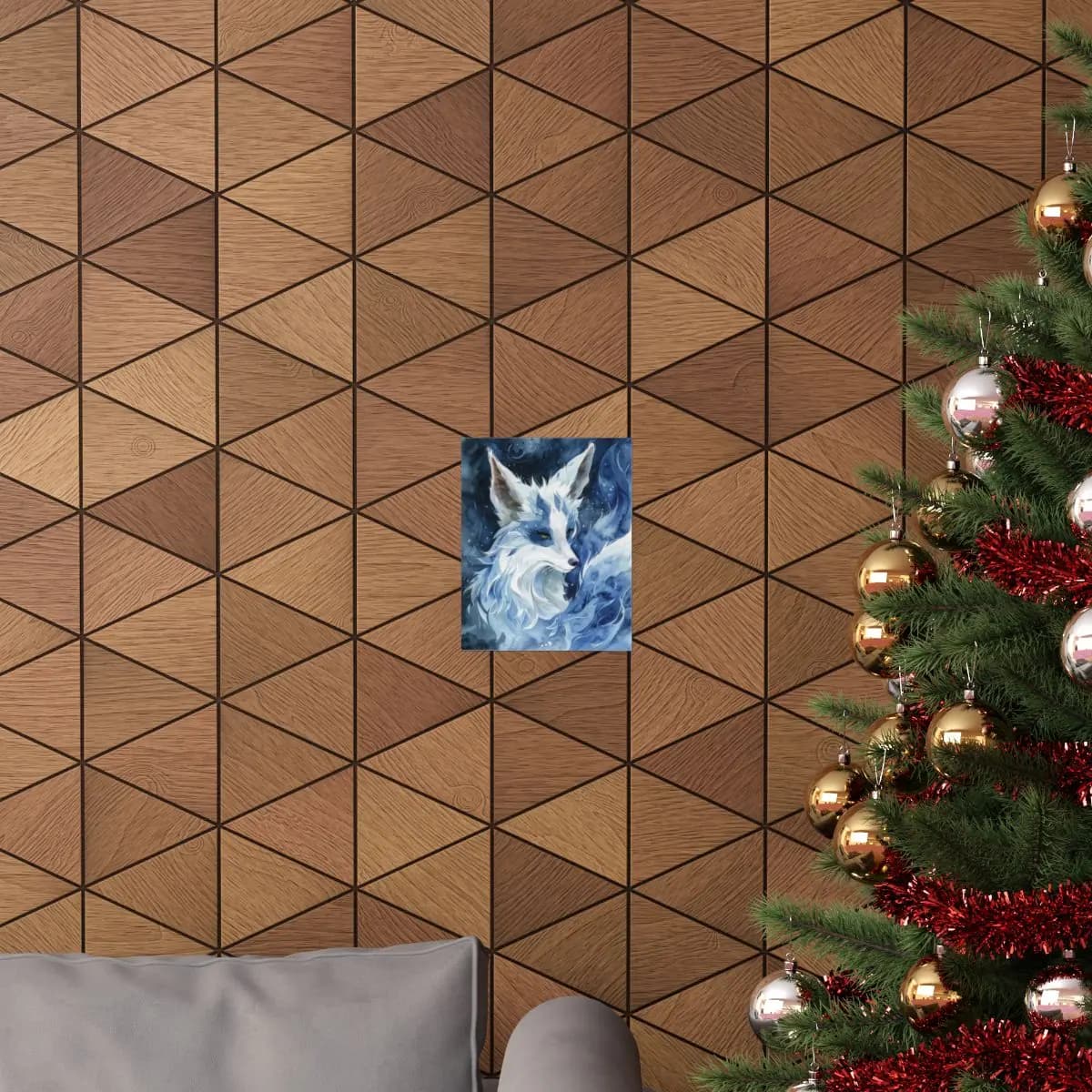 Celestial White Fox of Frost and Stars - Matte Vertical Posters mockup angle 4
