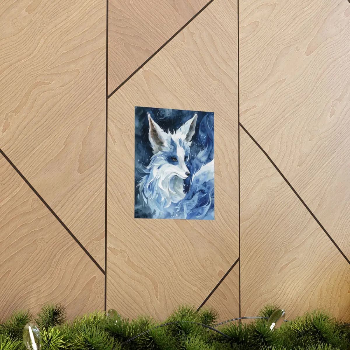 Celestial White Fox of Frost and Stars - Matte Vertical Posters mockup angle 5
