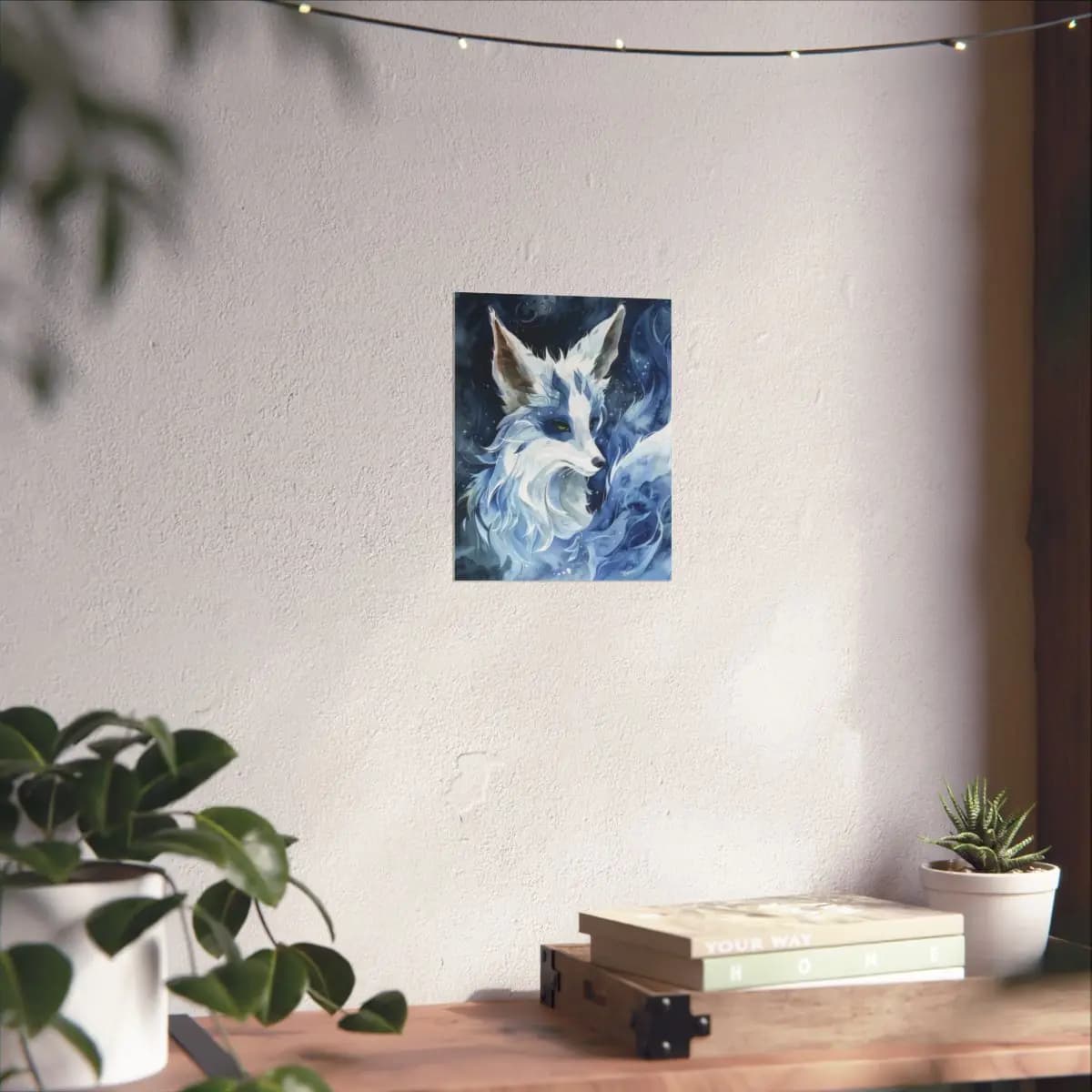 Celestial White Fox of Frost and Stars - Matte Vertical Posters mockup angle 6