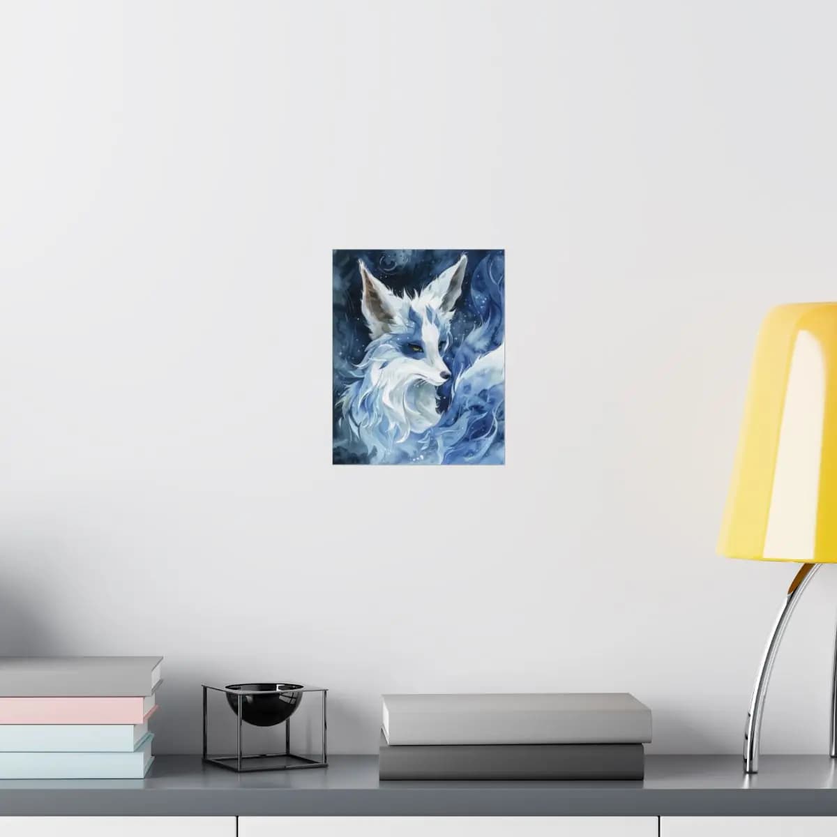 Celestial White Fox of Frost and Stars - Matte Vertical Posters mockup angle 8