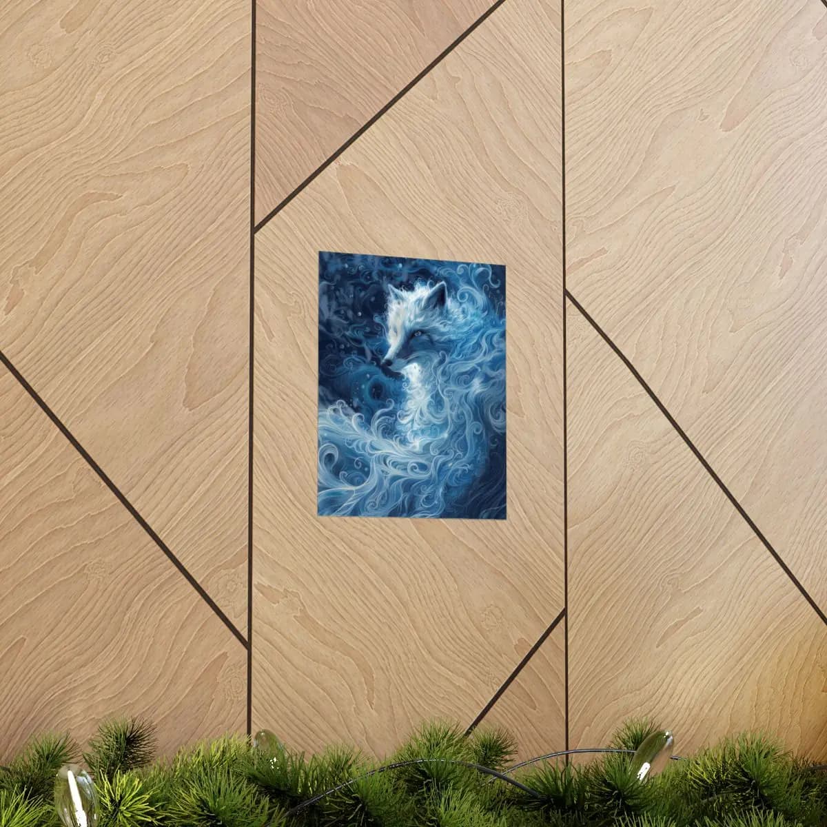 Arctic Fox Dissolving into Blue Frost Swirls - Matte Vertical Posters mockup angle 5
