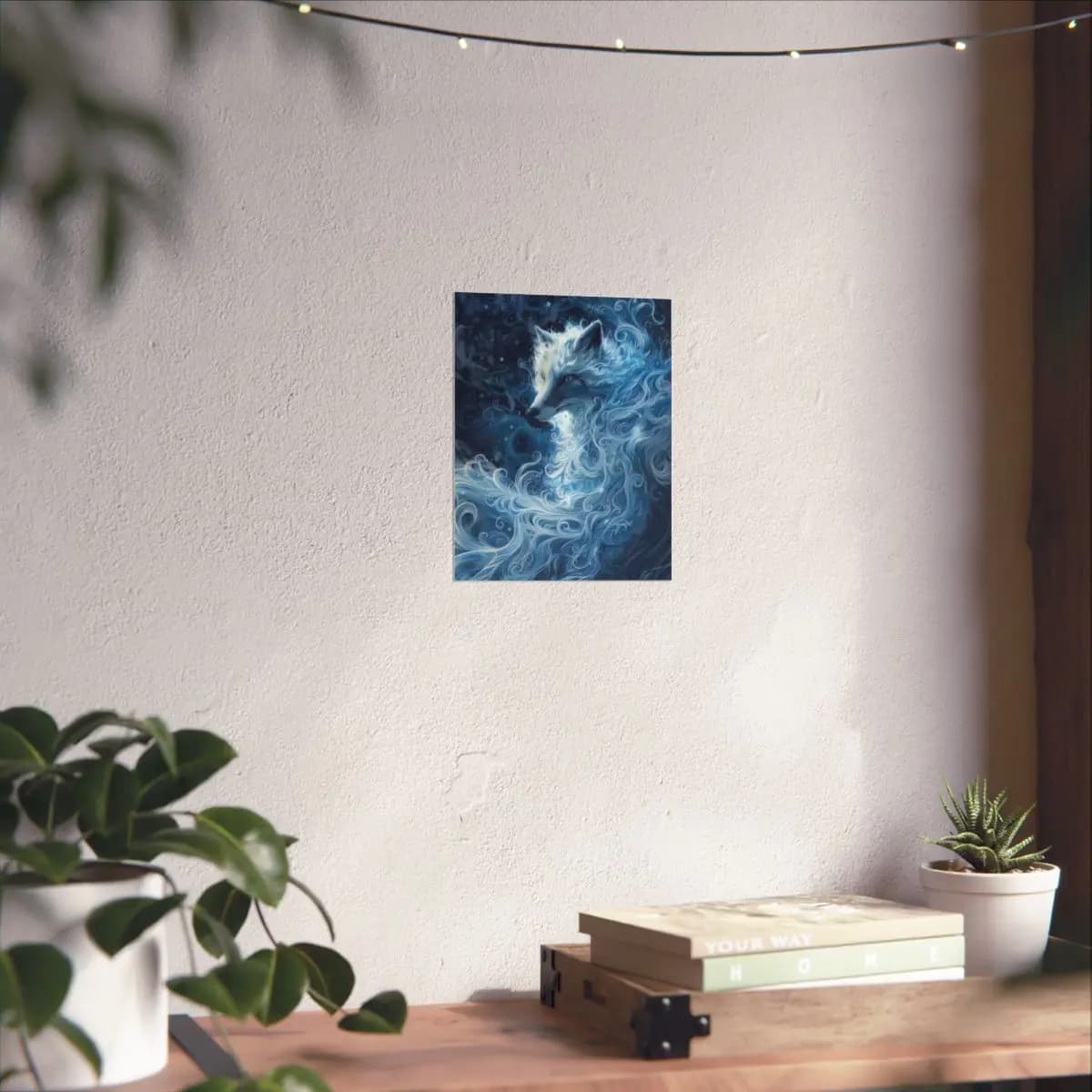 Arctic Fox Dissolving into Blue Frost Swirls - Matte Vertical Posters mockup angle 6